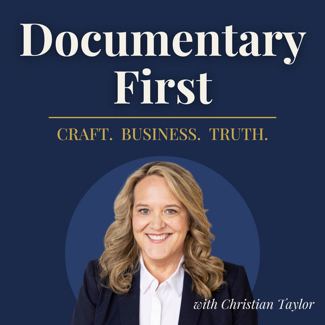 Documentary First podcast cover art with host Christian Taylor