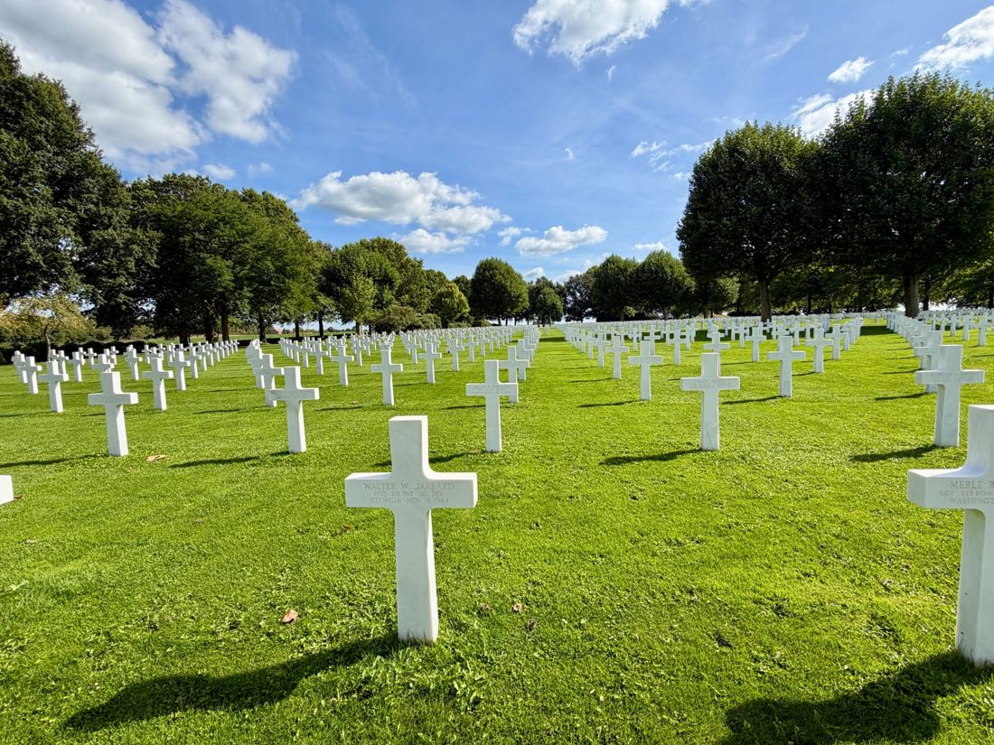 Rows of white crosses at the Netherlands American Cemetery, Margraten